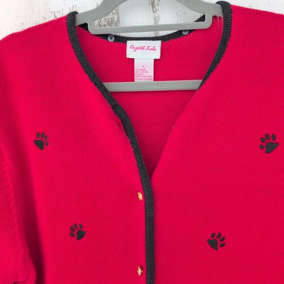 Vintage Crystal Kobe Scottie Dog Whimsical Button Up Knit Cardigan Women's Large - Picture 5 of 9